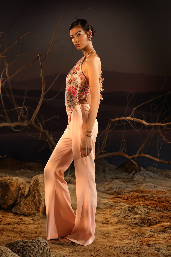 Women's Pink Floral Corset Top with Pantssideview