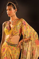  Women's Satin Floral Draped Saree Set