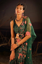 Women's Designer Green Floral Saree Set