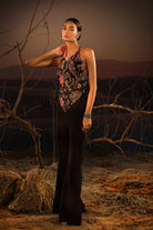 Women's Black Floral Corset Top with Pant