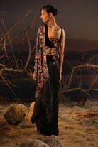 Women's Black Floral Printed Saree Set