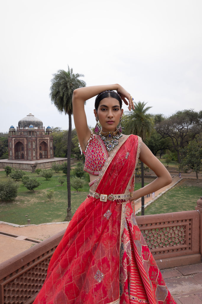 Women's Pink Woven Banarsi Chanderi Lehenga