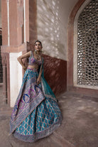Women's Teal Bandhani Banarasi Lehenga Set