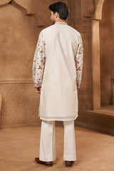 Ivory Chanderi Resham Floral Kurta Set