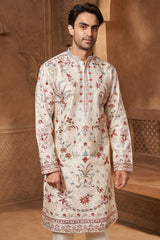 Ivory Chanderi Resham Floral Kurta Set