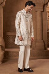 Ivory Raw Silk Dabka Kurta Set