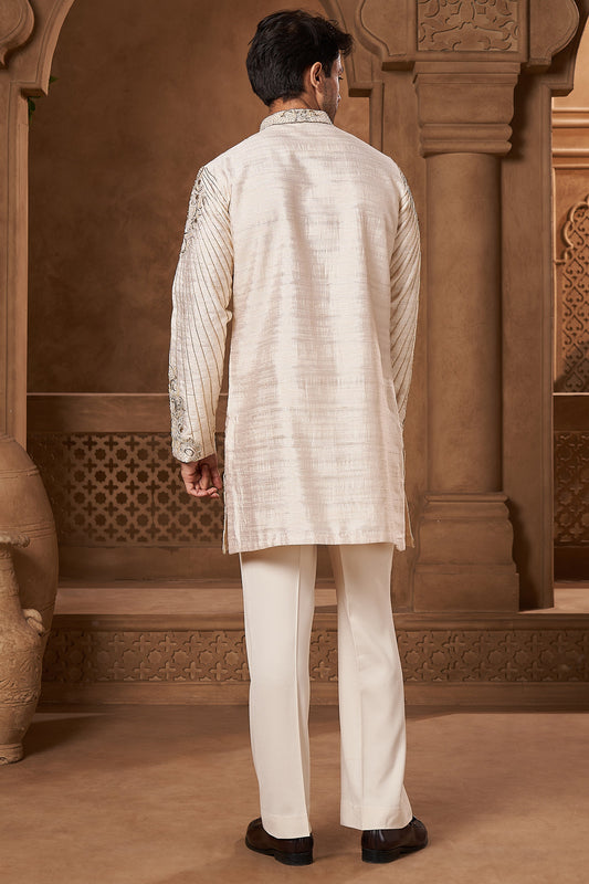 Ivory Raw Silk Dabka Kurta Set