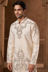 Ivory Raw Silk Dabka Kurta Set