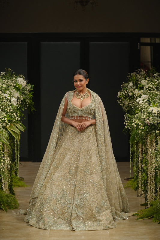 Firoza Organza Hand & Machine Sequins Embroidered Lehenga Set