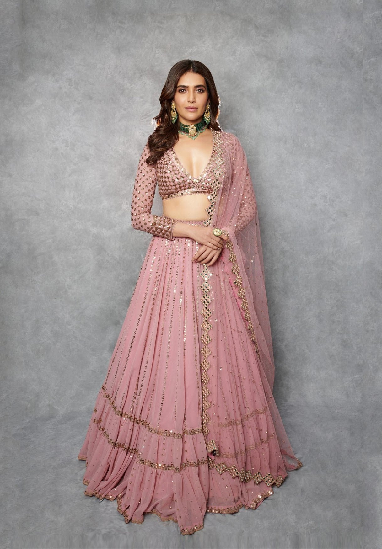 Dull Pink Double Tier Lehenga set