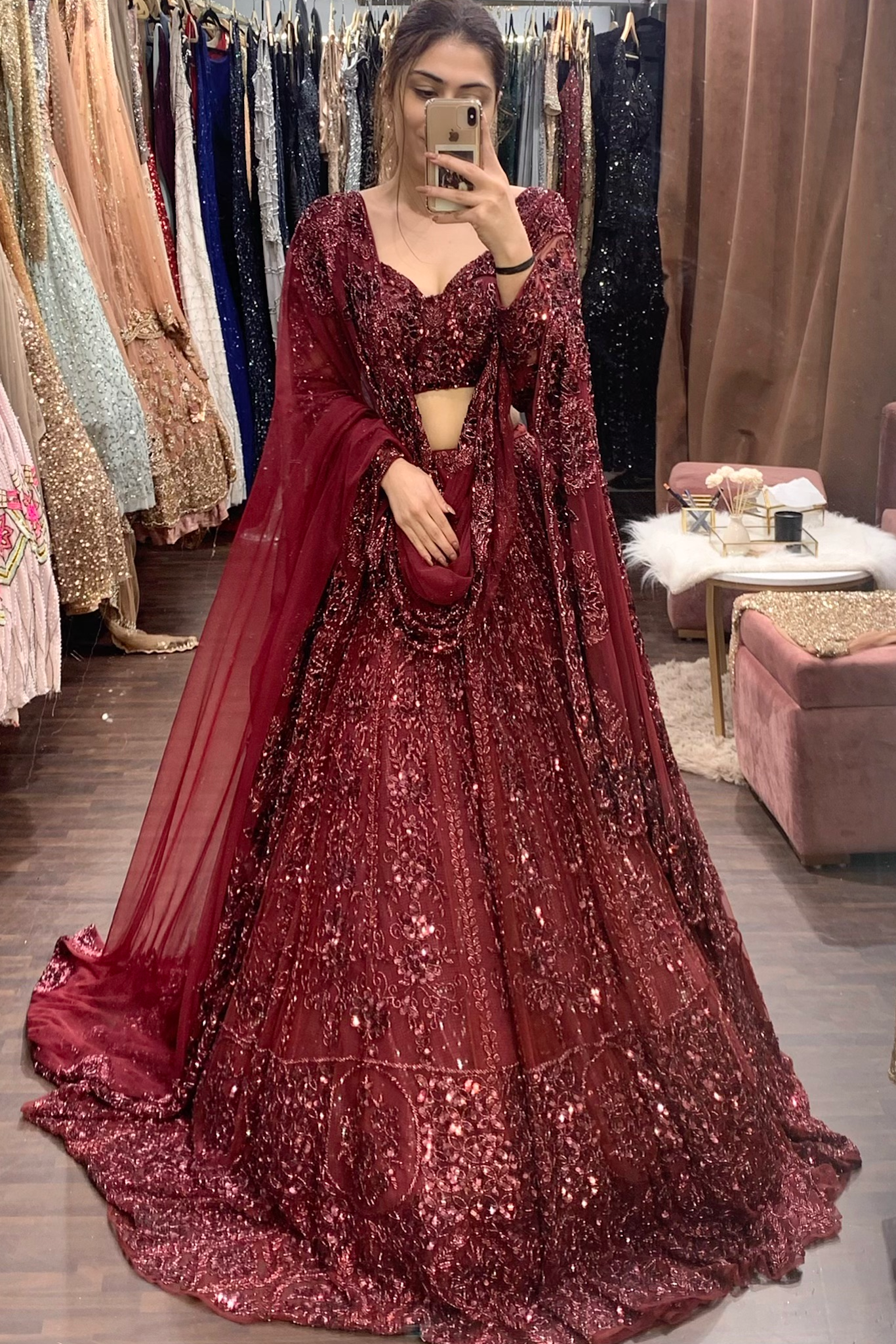  maroon bridal lehenga