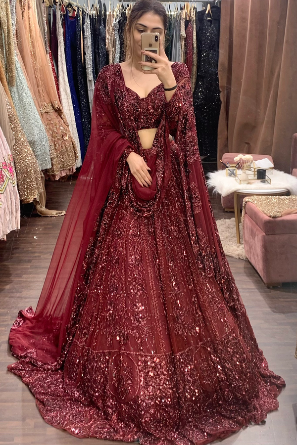  maroon bridal lehenga