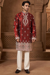 Maroon Tissue Ornamental Kurta Set