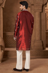 Maroon Tissue Ornamental Kurta Set