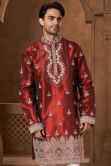 Maroon Tissue Ornamental Kurta Set
