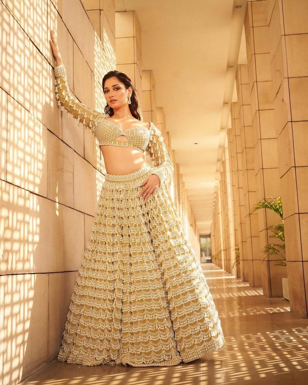 Fern Green Chandelier Pearl Drop Lehenga set (TAMANNAAH BHATIA)