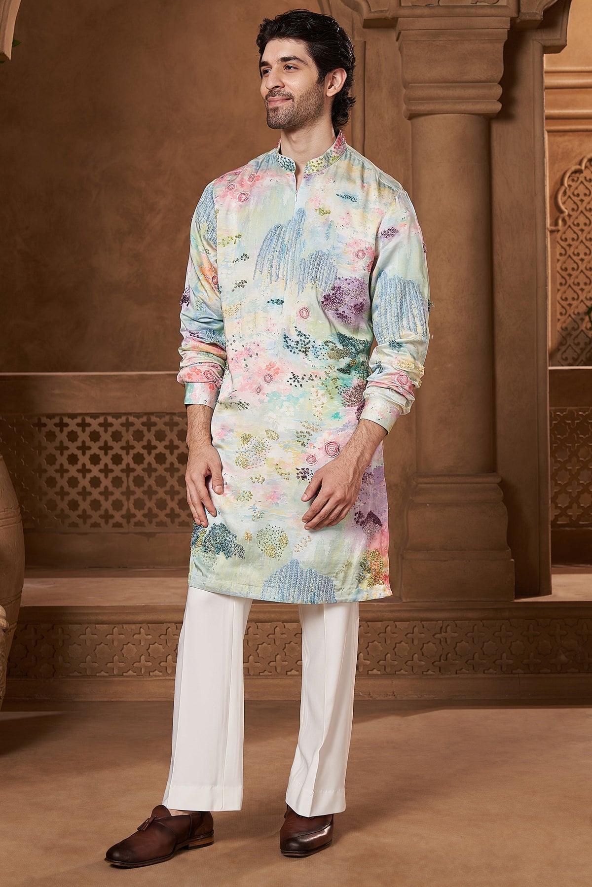Mint Watercolour French Knot Kurta Set