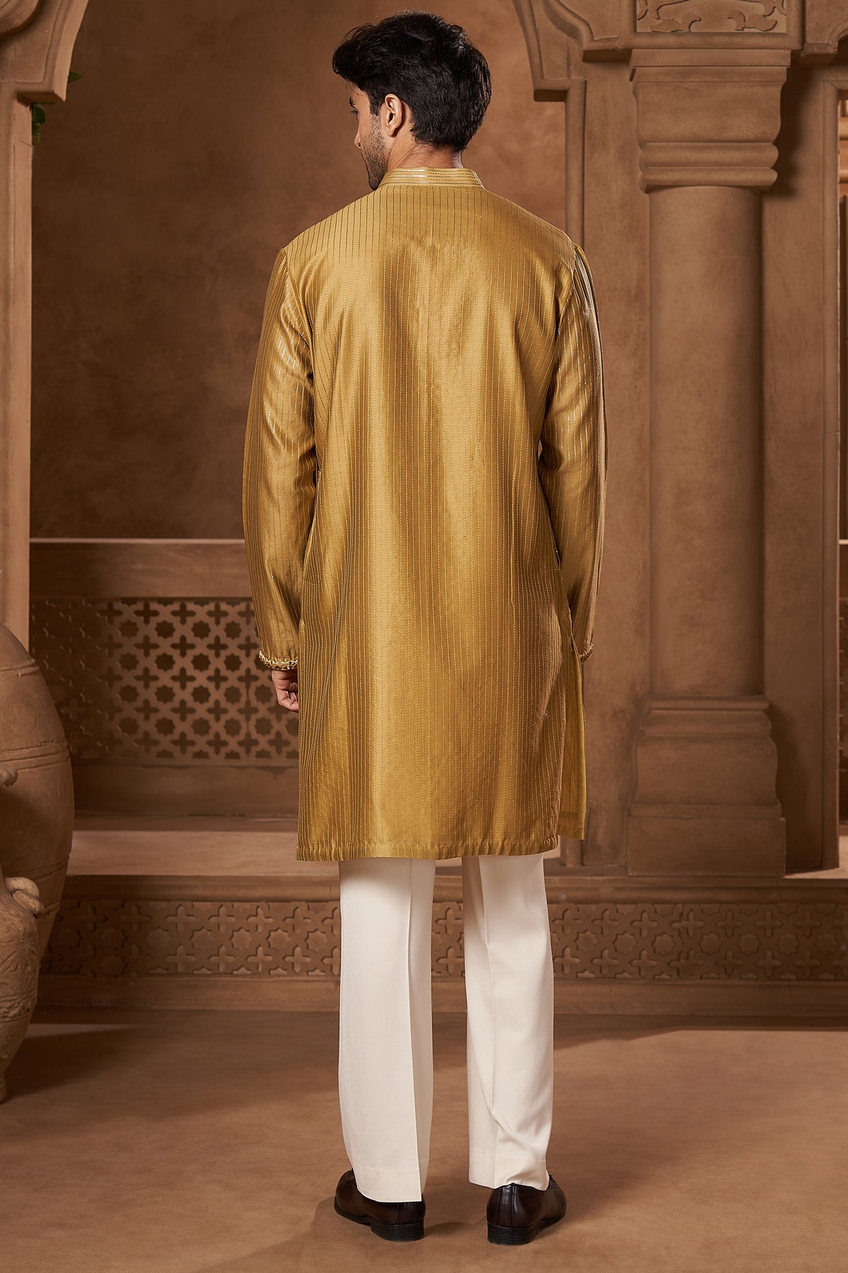 Mustard Chanderi Mirror Yoke Kurta Set