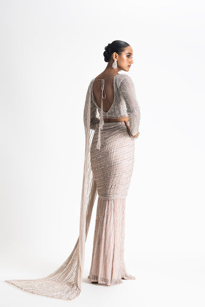 BLUSH NET DRAPED SAREE