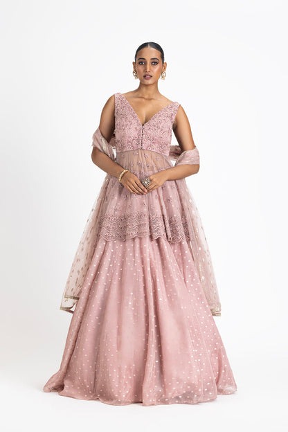 OLD ROSE LEHENGA PEPLUM SET