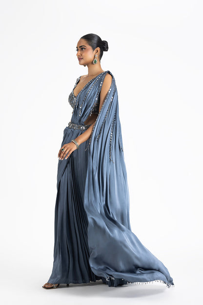 CHARCOAL GREY PRE-DRAPED SAREE