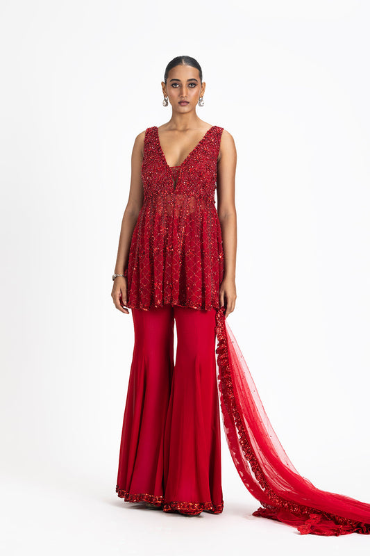 RED SHARARA SET