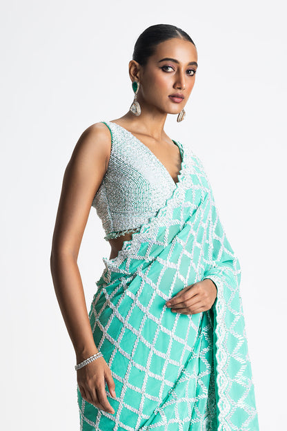 SEA GREEN GEORGETTE SAREE BLOUSE