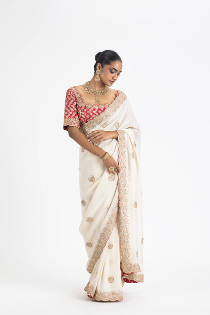IVORY GGT SAREE WITH BROCADE BLOUSE