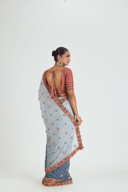 OMBRE DYED GREY GEORGETTE SAREE BLOUSE