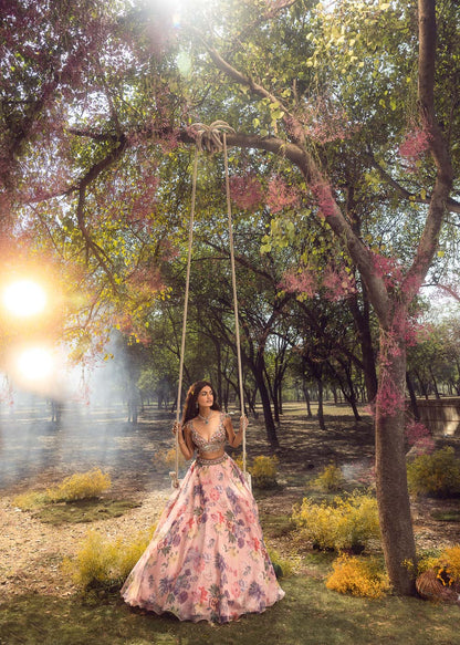 Pink Floral Printed Lehenga