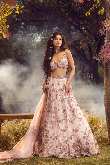 Lilac 3D Lehenga Choli Set With Belt