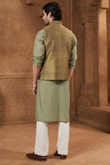 Olive Green Raw Silk Botanical Bundi Set