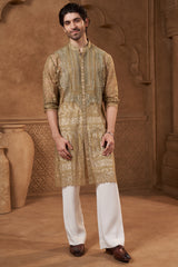 Olive Lace Kurta Set with Embellished Yoke
