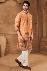 Orange Chanderi Tropical Art Kurta Set