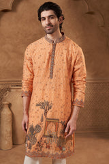 Orange Chanderi Tropical Art Kurta Set