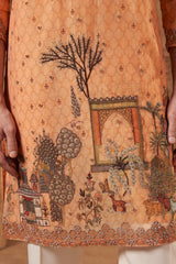 Orange Chanderi Tropical Art Kurta Set