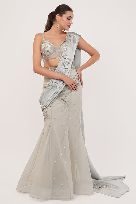 RUSSIAN EMERALD DRAPED LEHENGA