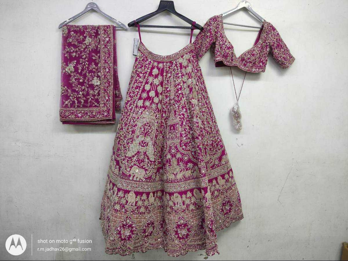 Rani Pink Raw Silk Zari Hand & Machine Embroidered Lehenga Set