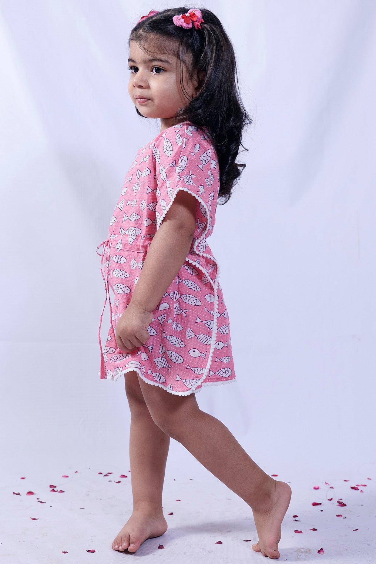 Pink Hand Block Printed Kaftan For Girls by Pankhuri by Priyanka - Kids at Pernia's Pop Up Shop