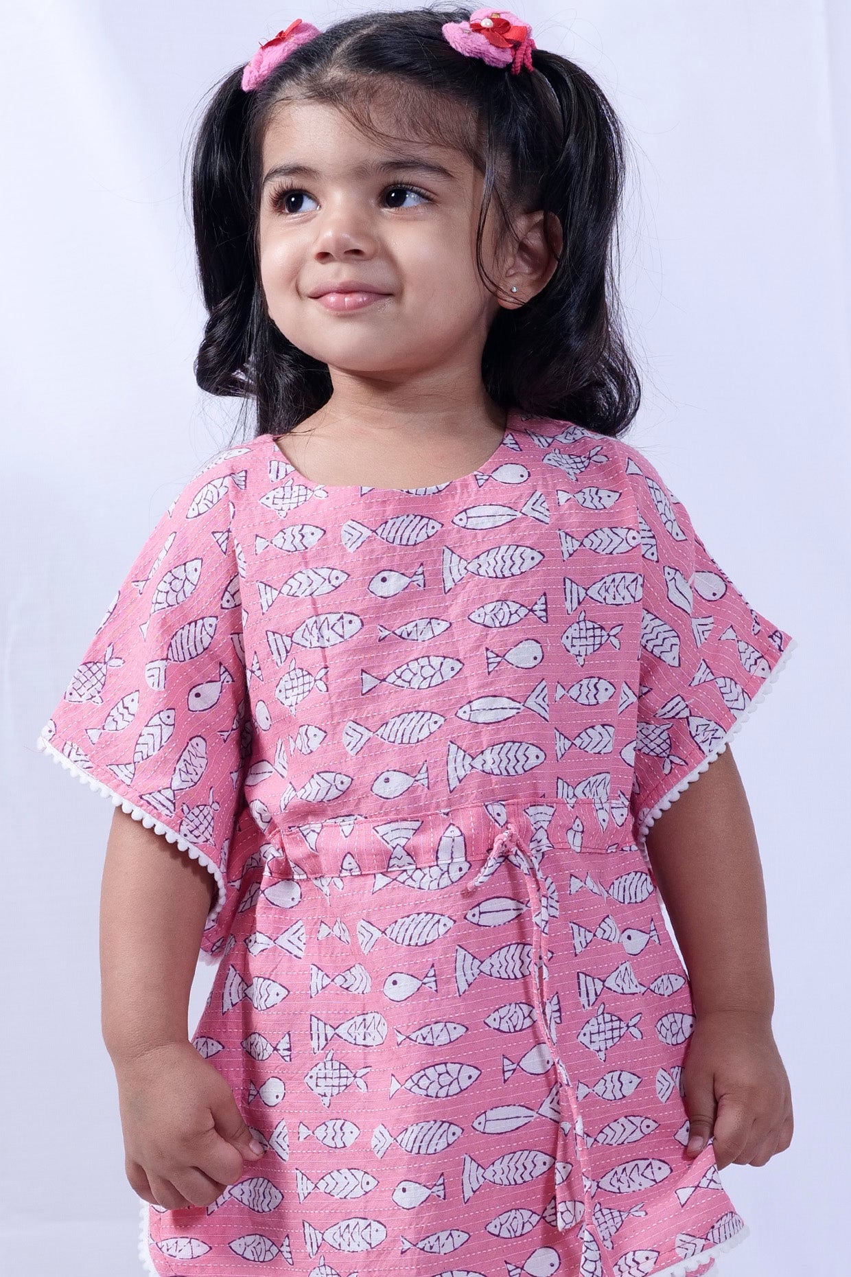 Pink Hand Block Printed Kaftan For Girls by Pankhuri by Priyanka - Kids at Pernia's Pop Up Shop