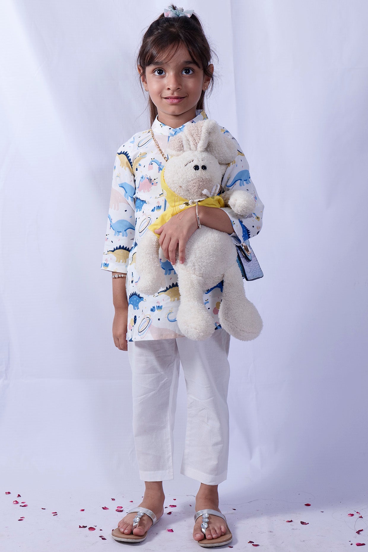 White Rayon & Cotton Printed Kurta Set For Boys by Pankhuri by Priyanka - Kids at Pernia's Pop Up Shop