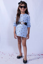 Powder Blue Printed Shift Dress For Girls by Pankhuri by Priyanka - Kids at Pernia's Pop Up Shop