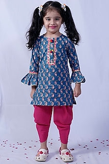 Pink Cotton Dhoti Set For Girls by Pankhuri by Priyanka - Kids at Pernia's Pop Up Shop