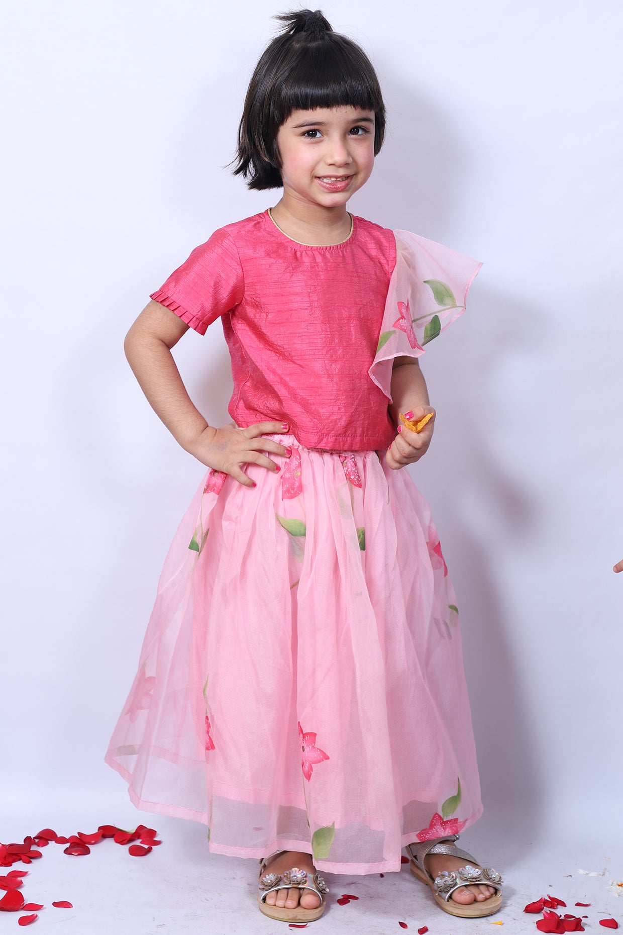 Pink Hand Printed Skirt Set For Girls by Pankhuri by Priyanka - Kids at Pernia's Pop Up Shop