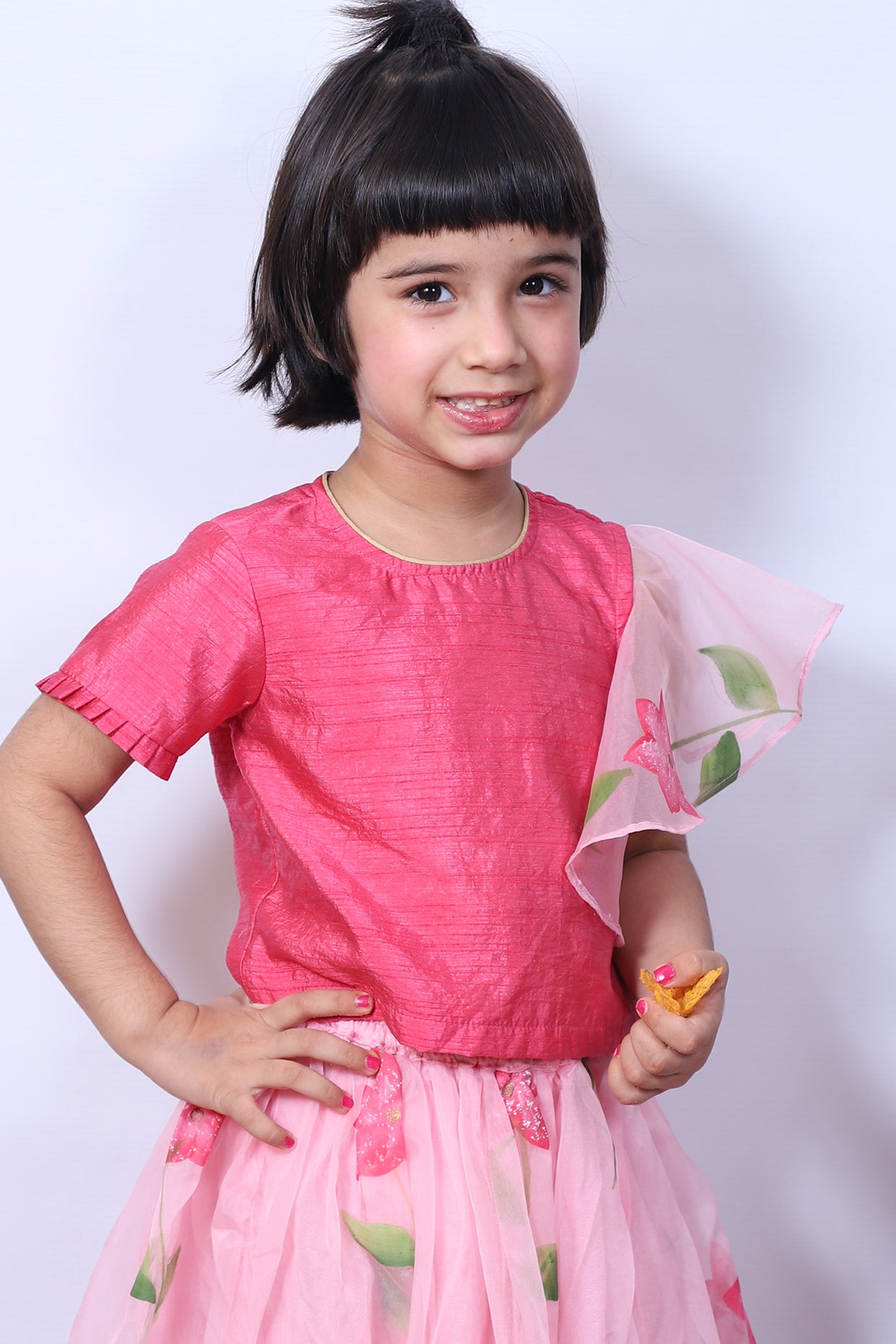Pink Hand Printed Skirt Set For Girls by Pankhuri by Priyanka - Kids at Pernia's Pop Up Shop