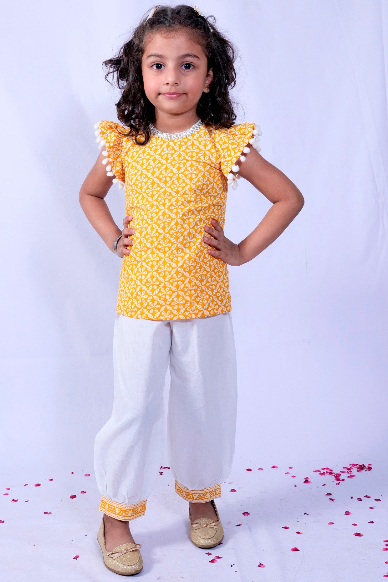 Turmeric Yellow Pant Set For Girls by Pankhuri by Priyanka - Kids at Pernia's Pop Up Shop
