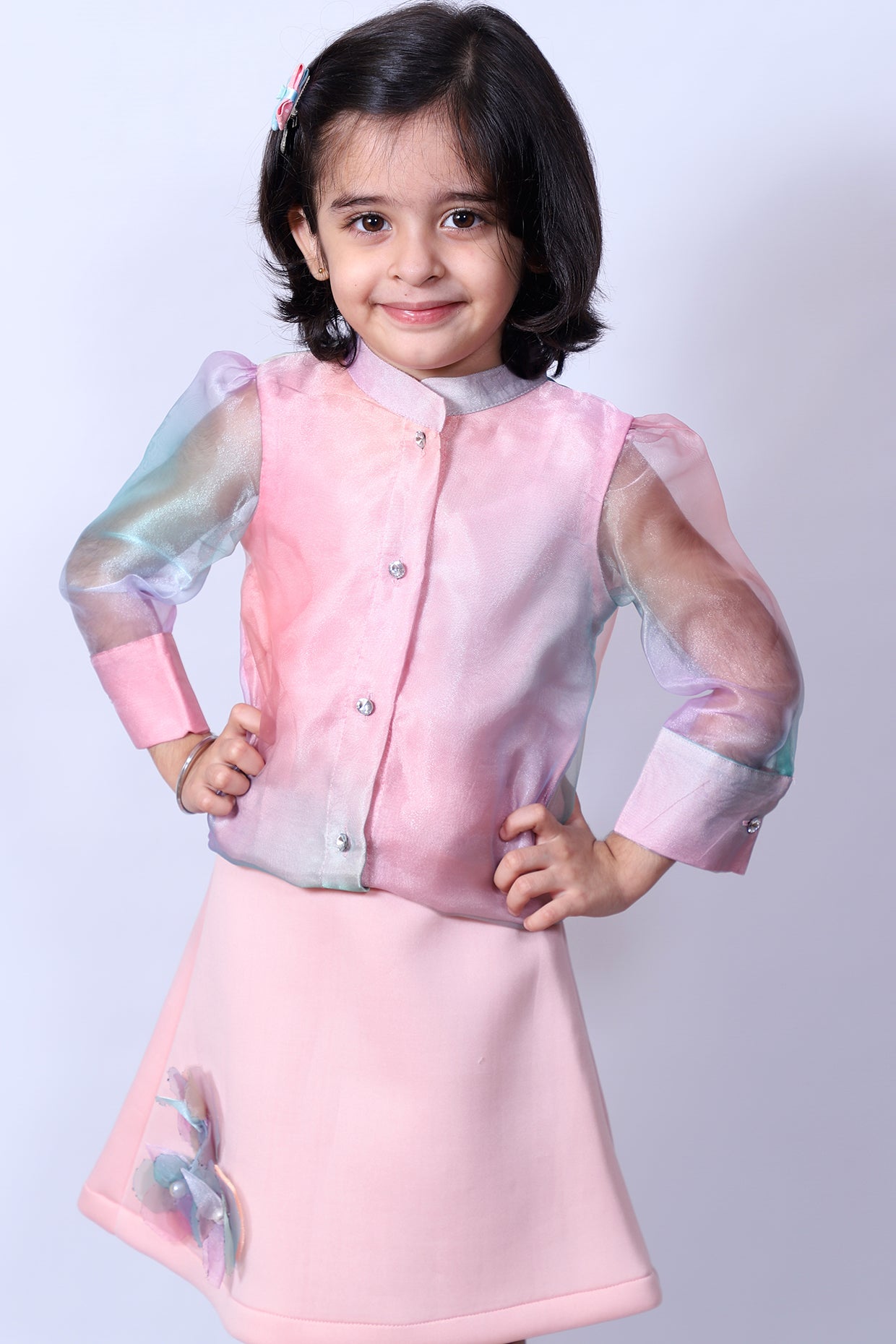 Pink Skirt Set With Handcrafted Floral Work For Girls by Pankhuri by Priyanka - Kids at Pernia's Pop Up Shop