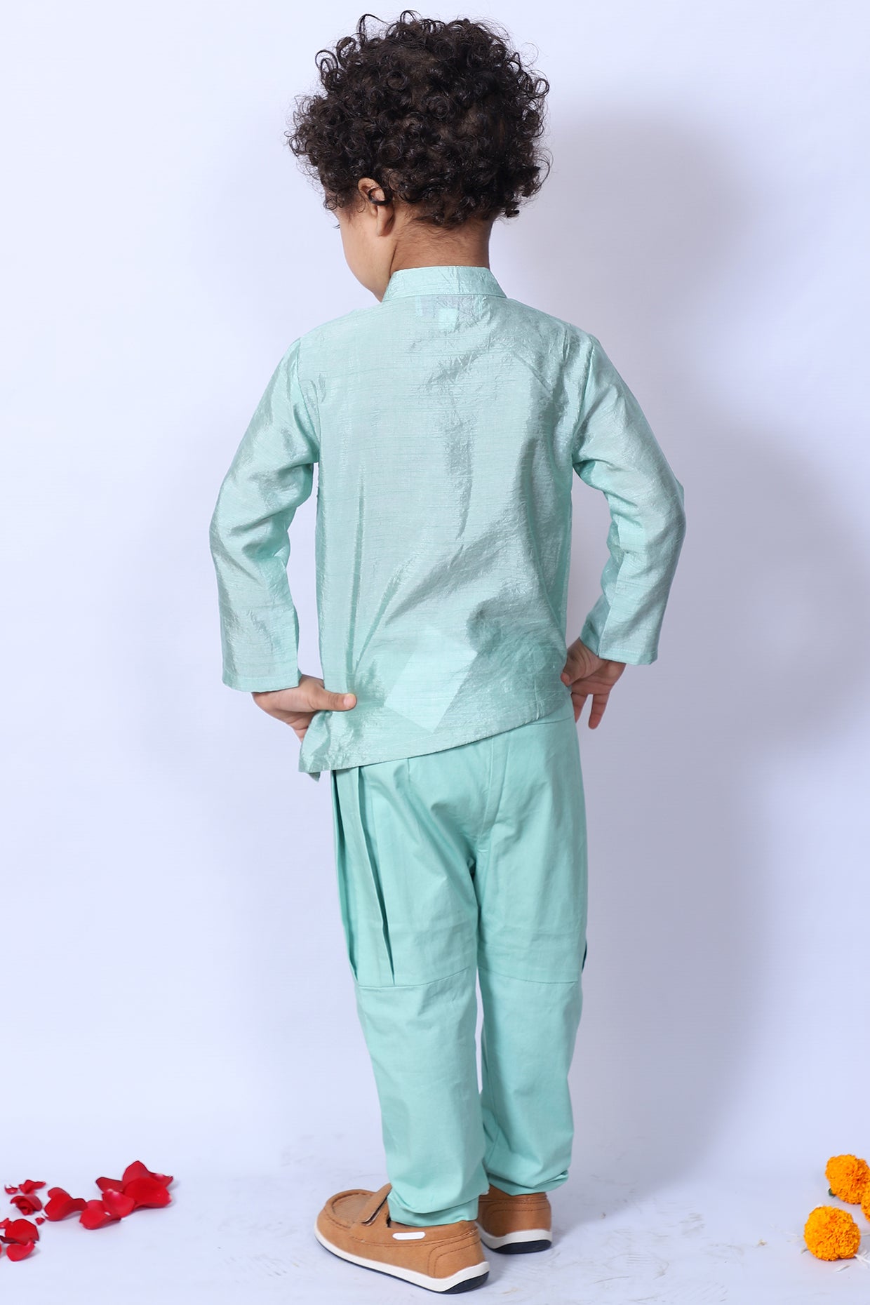 Powder Blue Embroidered Kurta Set For Boys by Pankhuri by Priyanka - Kids at Pernia's Pop Up Shop