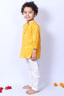 Turmeric Yellow Ikat Kurta Set For Boys by Pankhuri by Priyanka - Kids at Pernia's Pop Up Shop