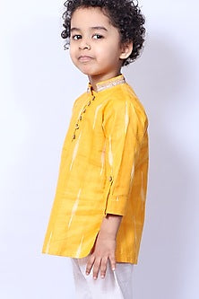 Turmeric Yellow Ikat Kurta Set For Boys by Pankhuri by Priyanka - Kids at Pernia's Pop Up Shop